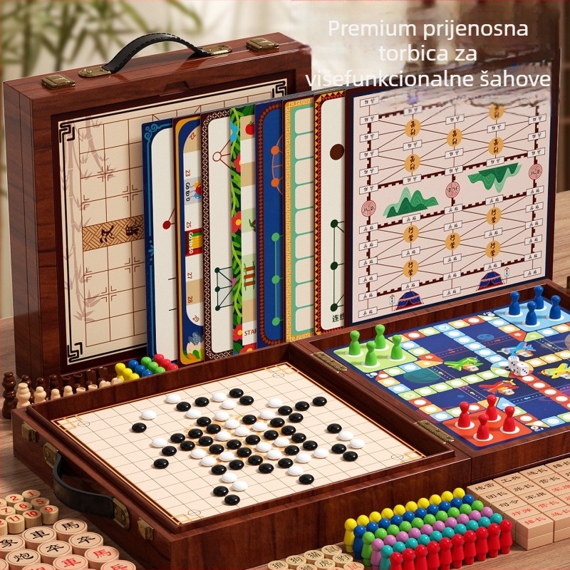 Geming Sve-u-Jedno Edukativna Dječja Društvena Igra: Ploča s više igara na jednoj – Leteći Šah, Dama, Go, Backgammon i Šah; Edukativna, Interaktivna, Potiče roditelje i djecu da komuniciraju; Pogodno za uzrast 0–3 godina.