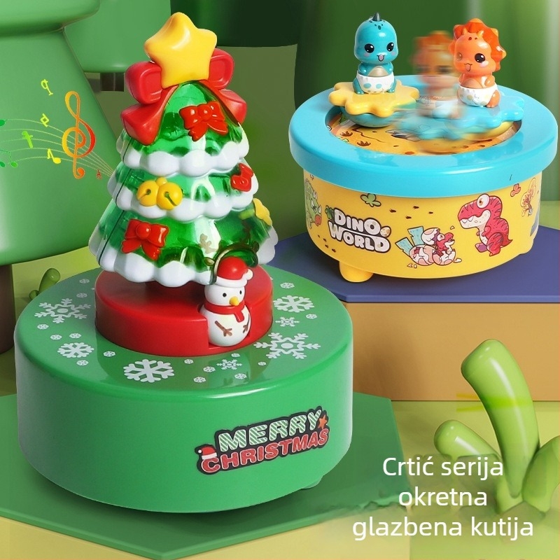 Rotirajući glazbeni ukras za božićno drvce s dinosaurem, svjetlo i zvukovi (plastika • obojano • prilagodljivo obradivanje • tiskanje logotipa • ovlaštene privatne robne marke)
