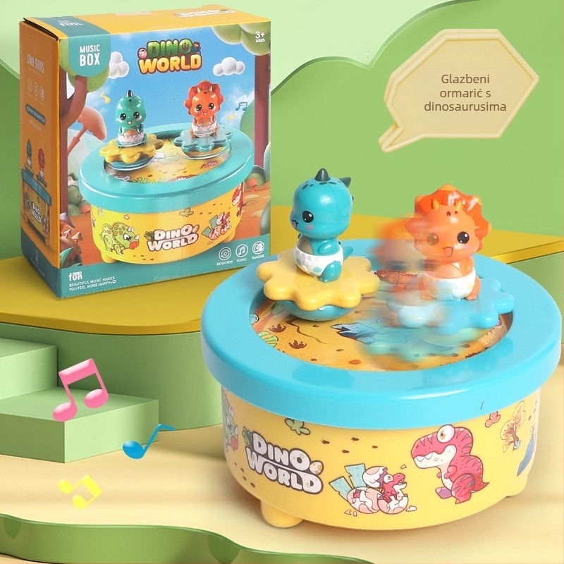 Rotirajući glazbeni ukras za božićno drvce s dinosaurem, svjetlo i zvukovi (plastika • obojano • prilagodljivo obradivanje • tiskanje logotipa • ovlaštene privatne robne marke)