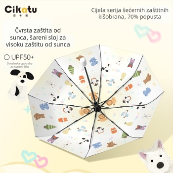 Kišobran s slatkim crtić dizajnom, 8 rebara, automatsko otvaranje i zatvaranje, UV zaštita UPF>50, aluminijska šipka, EVA ručka