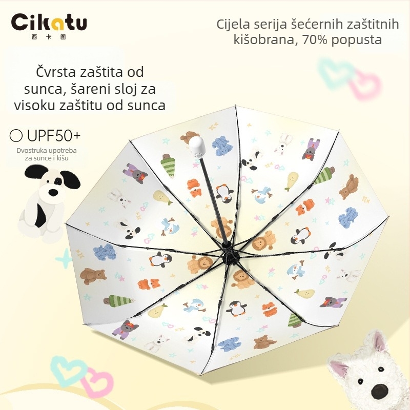 Kišobran s slatkim crtić dizajnom, 8 rebara, automatsko otvaranje i zatvaranje, UV zaštita UPF>50, aluminijska šipka, EVA ručka