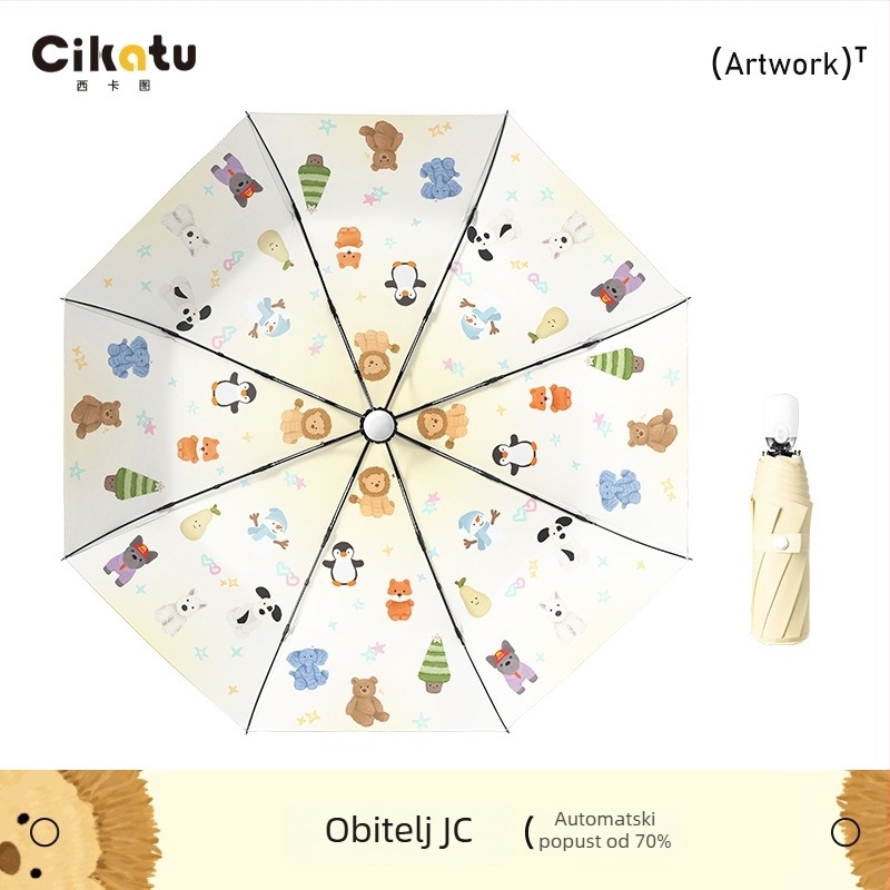 Kišobran s slatkim crtić dizajnom, 8 rebara, automatsko otvaranje i zatvaranje, UV zaštita UPF>50, aluminijska šipka, EVA ručka