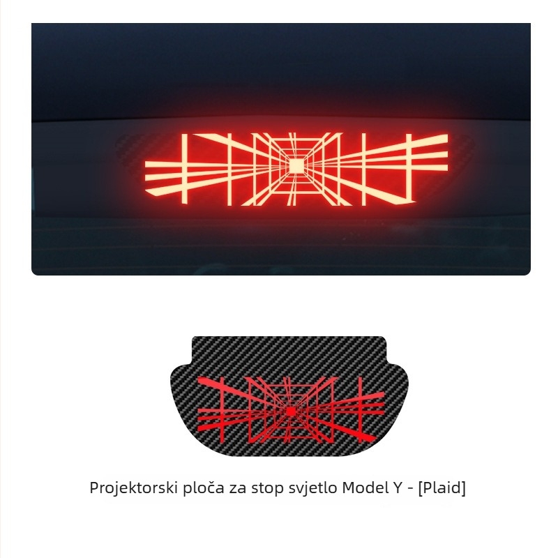 Tesla Model 3/Y visoko postavljena projekcijska ploča za kočnice – dekorativna naljepnica za stražnja svjetla, imitacija karbonskih vlakana, geometrijski uzorak, instalacija usisnom čašom, prilagodljivo