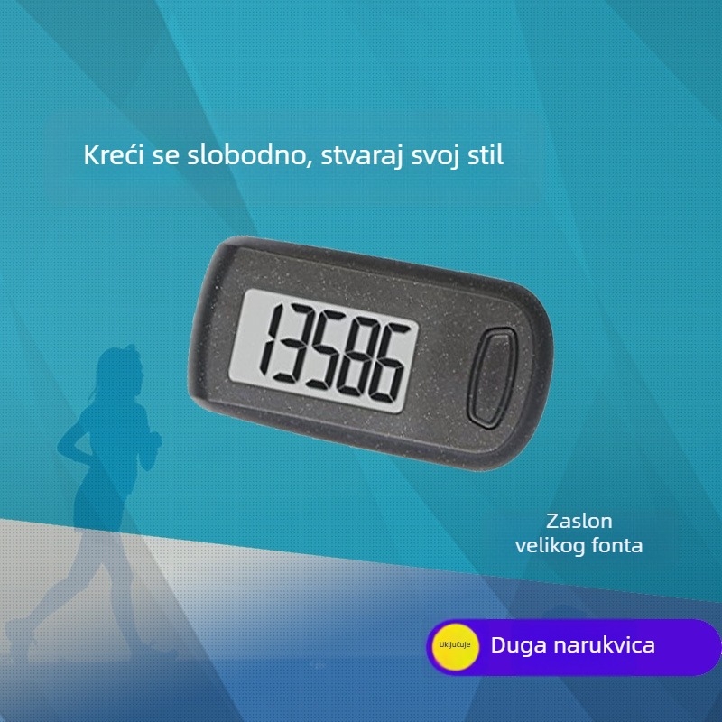 Pedometar s 3D velikim zaslonom, jednofunkcijski, ABS kućište, pogodan za starije osobe za trčanje i hodanje
