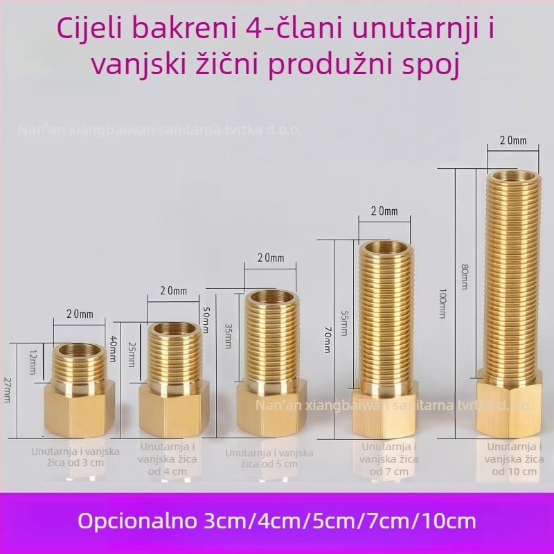 Bakreni produžni spoj za slavinu s unutarnjim i vanjskim navojem