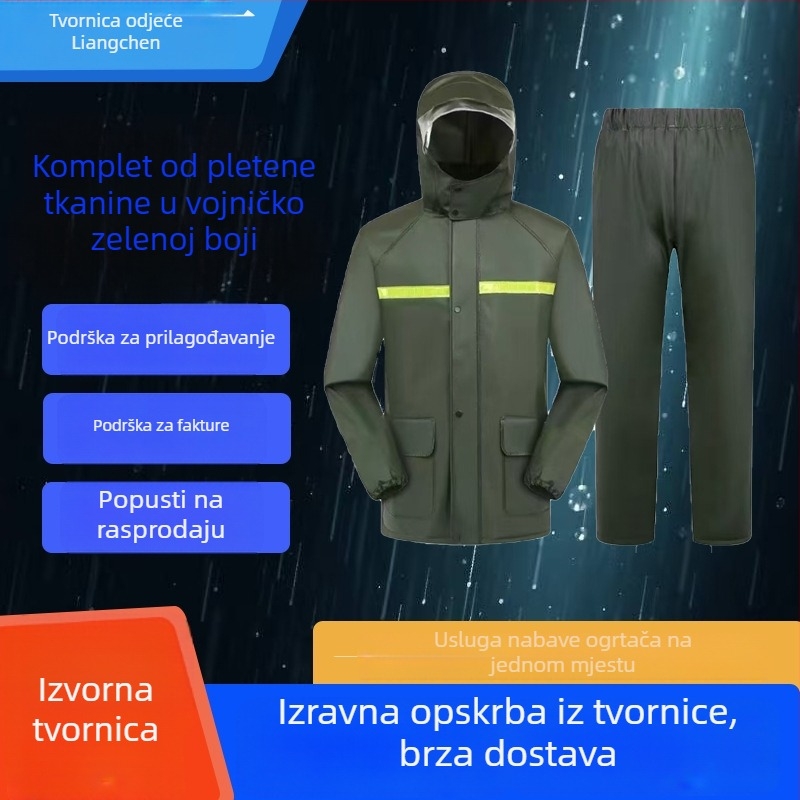 Set kišnog kaputa i kišnih hlača od pletenog materijala – za odrasle, unisex, za planinarenje i vožnju biciklom, vodootporni sloj od PVC ljepila, mogućnost tiskanja logotipa