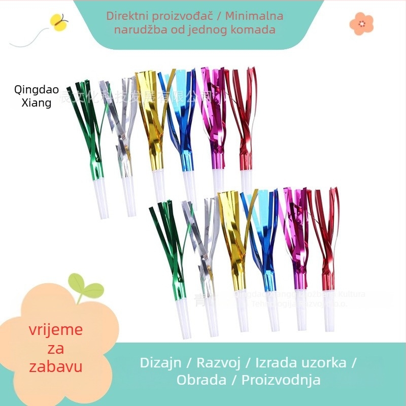 Dekorativni pompon dodatak u obliku trube – plastični materijal, prilagodba, ispis logotipa