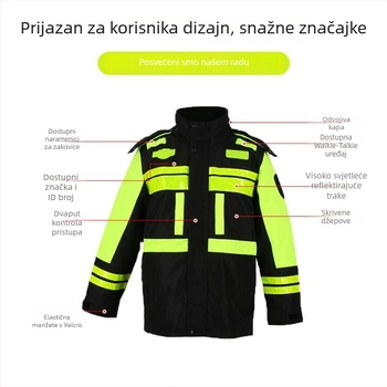 Pončo kišnog i zimskog tipa s debelim pamukom slojem, reflektirajući detalji, odvojiva pamukna podstava (Oxford tkanina)