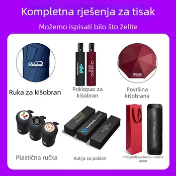 Trostruki reklamni kišobran s automatskim otvaranjem, 8 rebara, UPF>50, tisak logotipa, prilagođeni tisak