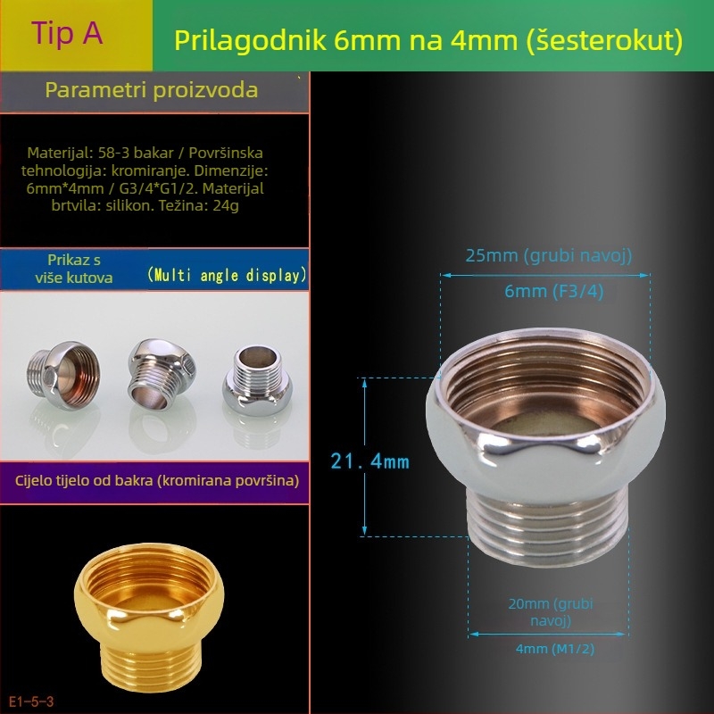 Adapter za slavinu 6–4, bakar, Hongying, moderan jednostavan stil