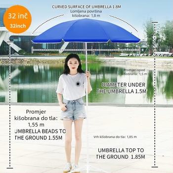 Suncana kišobran s tiskom logotipa, 8-rebrni željezni okvir, poliester 170T, UPF>50, ručno otvaranje