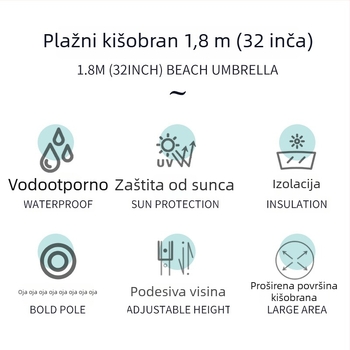 Suncana kišobran s tiskom logotipa, 8-rebrni željezni okvir, poliester 170T, UPF>50, ručno otvaranje