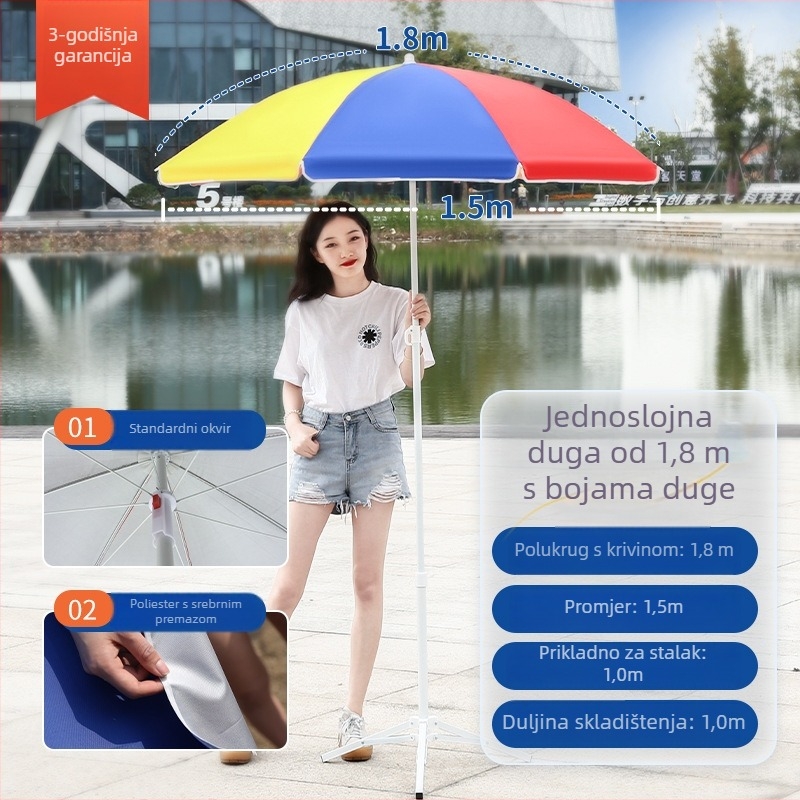 Suncana kišobran s tiskom logotipa, 8-rebrni željezni okvir, poliester 170T, UPF>50, ručno otvaranje