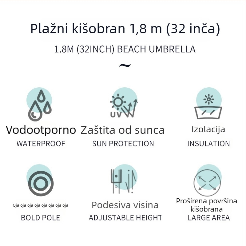 Suncana kišobran s tiskom logotipa, 8-rebrni željezni okvir, poliester 170T, UPF>50, ručno otvaranje