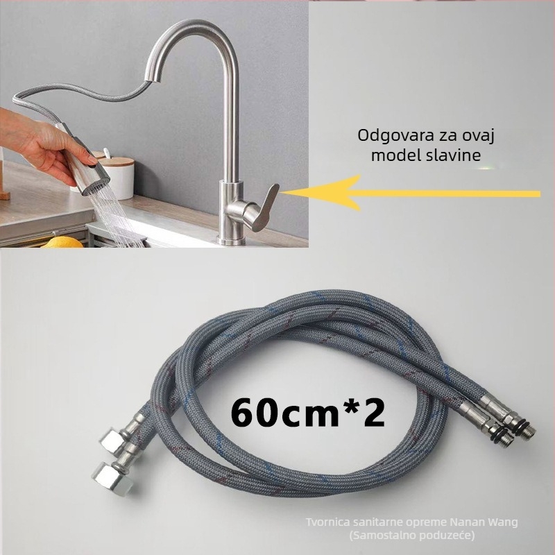 Cijev za dovod vode za WC, toplu i hladnu vodu, G1/2 priključak, opleten najlonski crijevo, otporno na eksploziju