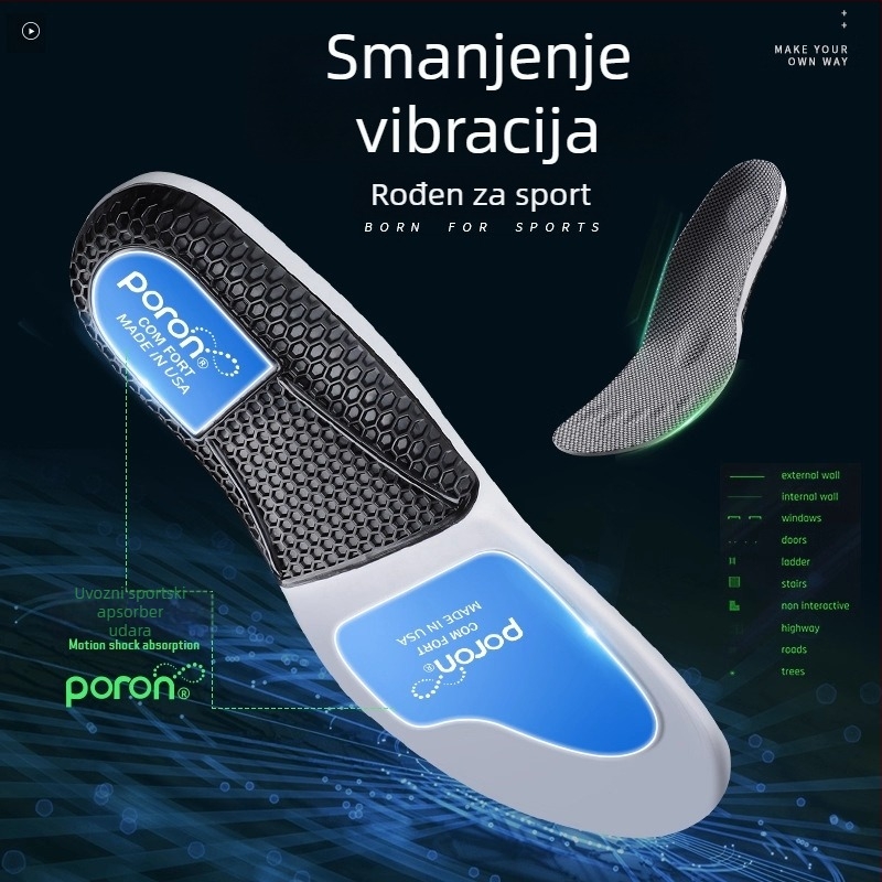 Ulošci za potporu luka u sportskim tenisicama, PU materijal, model P923poron arch, cijeli ulošak, apsorpcija udaraca, pogodna za tenisice, kožne i casual cipele