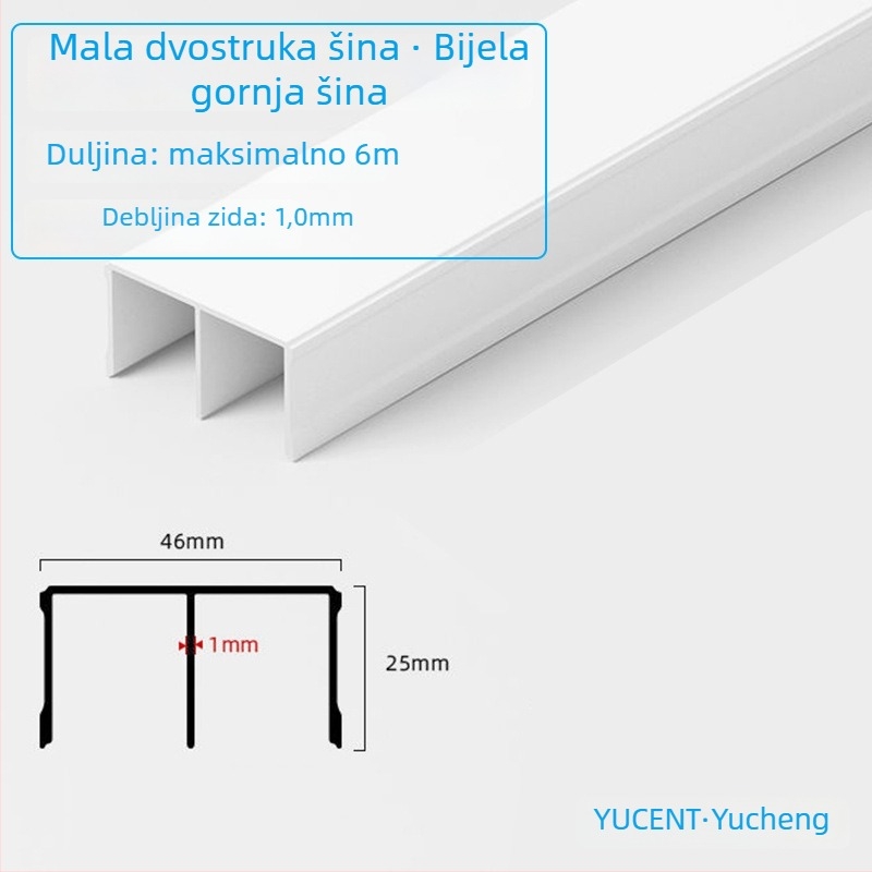 Aluminijska tračnica za klizna vrata ormara, tiši valjci, mali dvostruki tračnik (gornji i donji)