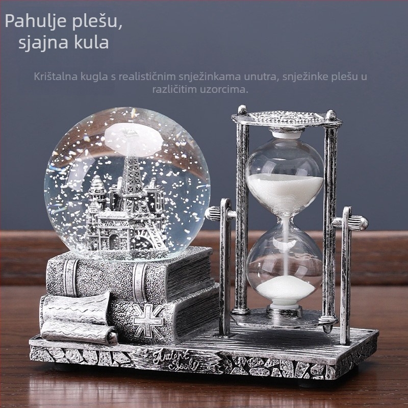 Pješčani sat s kristalnom kuglom – stolna dekoracija, smola, klasični stil