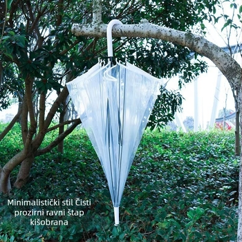 Proziran kišobran s 8 rebara, PVC platno, poluautomatsko otvaranje, duga drška, korejski stil, mogućnost tiskanja loga