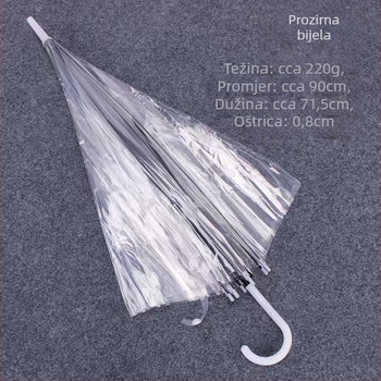 Proziran kišobran s 8 rebara, PVC platno, poluautomatsko otvaranje, duga drška, korejski stil, mogućnost tiskanja loga