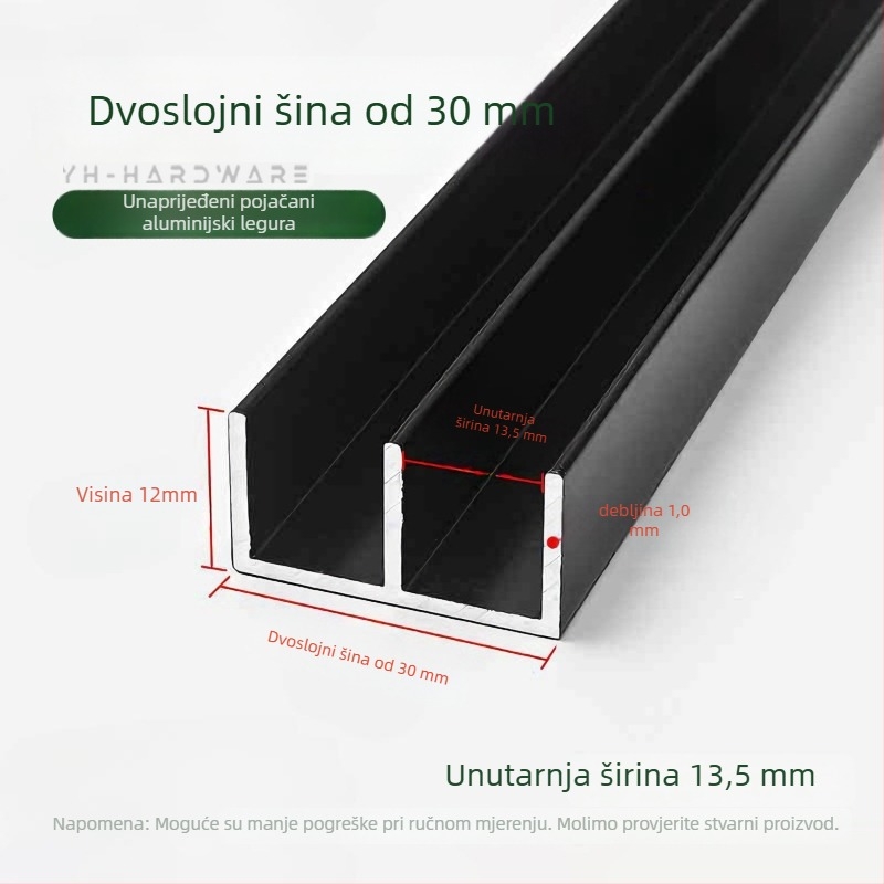 Staklena vitrina s U-oblikovanim vodilicama (jedno i dvostruki trag) - aluminijska legura, površinska obrada sprejem, brend Hzone/Light Elephant, moderni minimalistički stil