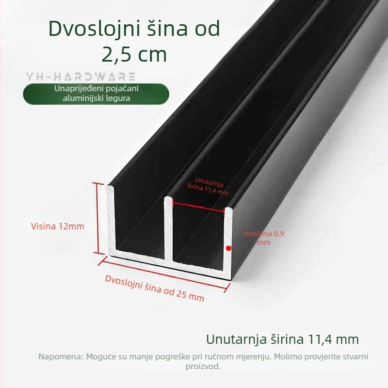 Staklena vitrina s U-oblikovanim vodilicama (jedno i dvostruki trag) - aluminijska legura, površinska obrada sprejem, brend Hzone/Light Elephant, moderni minimalistički stil