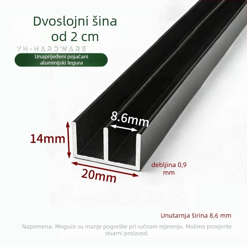 Staklena vitrina s U-oblikovanim vodilicama (jedno i dvostruki trag) - aluminijska legura, površinska obrada sprejem, brend Hzone/Light Elephant, moderni minimalistički stil