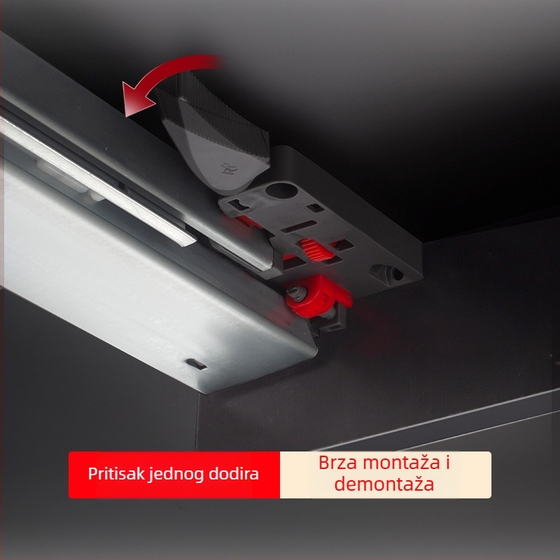 Vodič za ladicu s skrivenim troje-sekcijskim sinkronim bufferom, donja staza; Materijal: hladno valjani čelik; Površina: galvanizirana