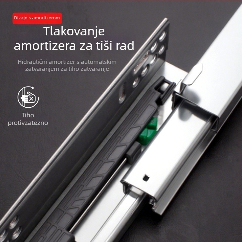 Vodič za ladicu s skrivenim troje-sekcijskim sinkronim bufferom, donja staza; Materijal: hladno valjani čelik; Površina: galvanizirana