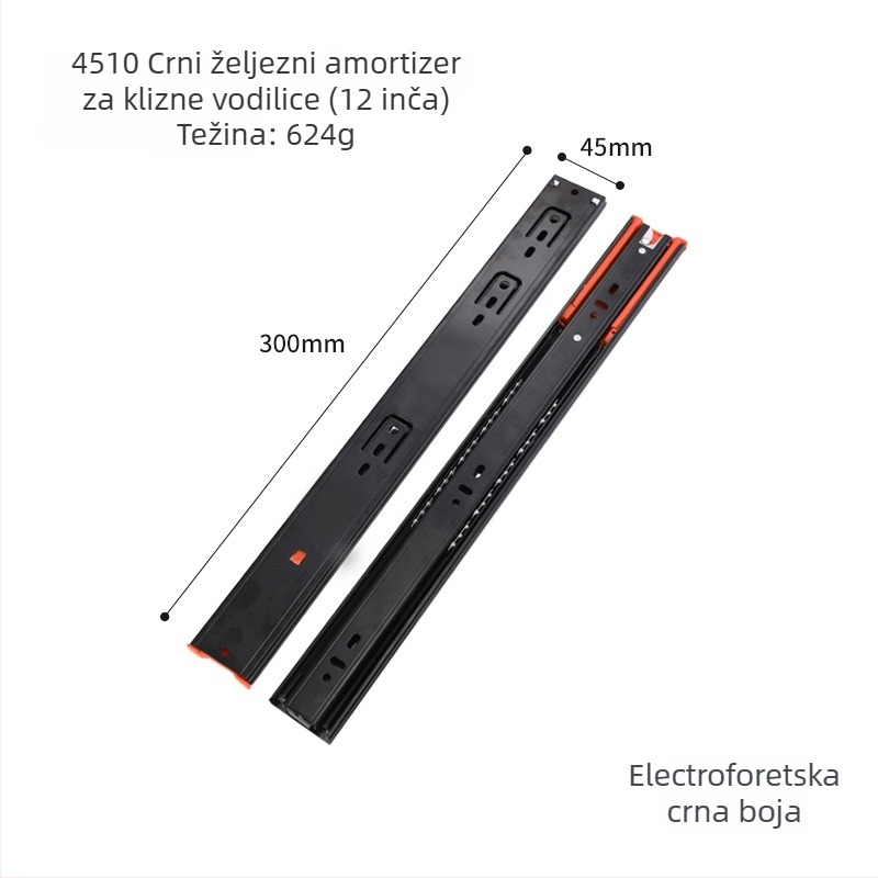 Trosekcijska vodilica za ladicu s amortizerom, model 4510, hladno valjani čelik, elektroplatina, moderan i jednostavan