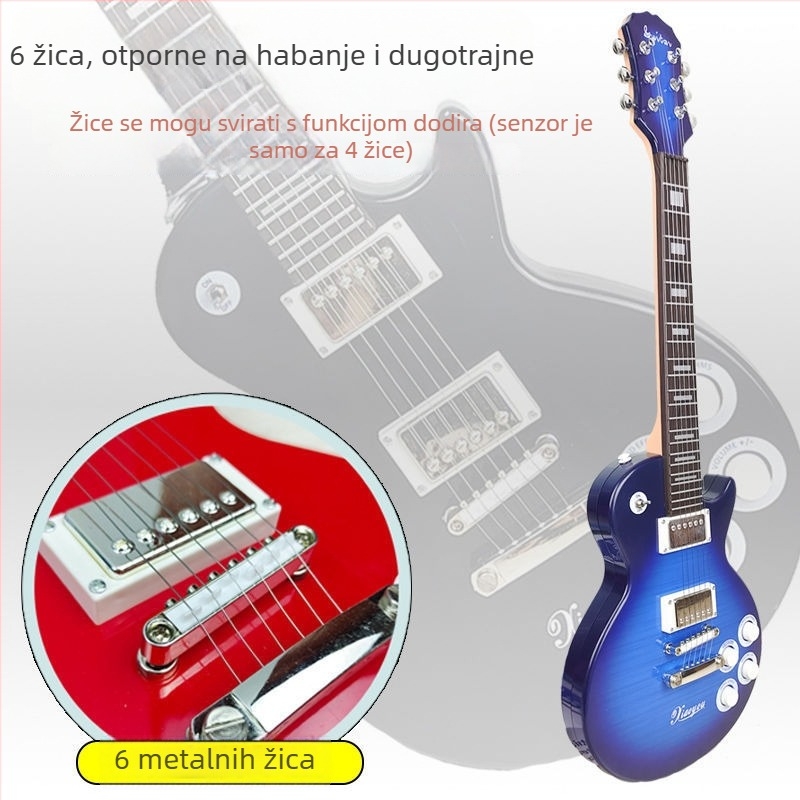Dječja plastična električna gitara za igru – 6-žičana, početni glazbeni instrument s video vodičem