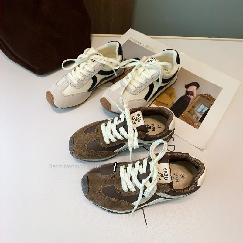 Ženske lagane planinarske tenisice, srednje visine, ravna peta, jednobojne, stil korejske verzije i njemačkih vojnih trenera, proljetna obuća