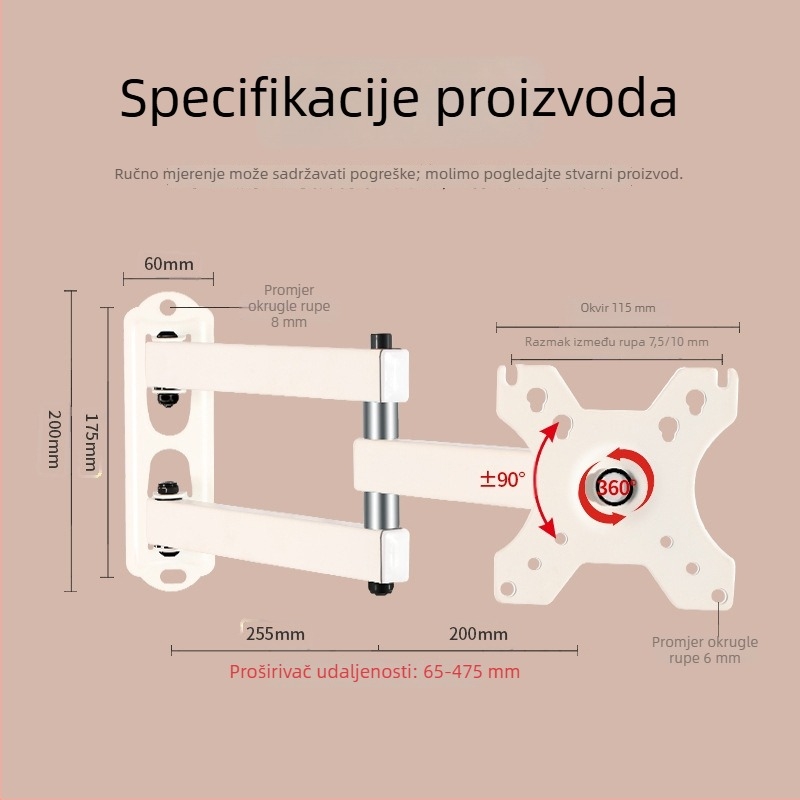 Newbanke 118 Zidni nosač za LCD monitor i TV — Okretni, Izvučni, Univerzalni, 1 kg