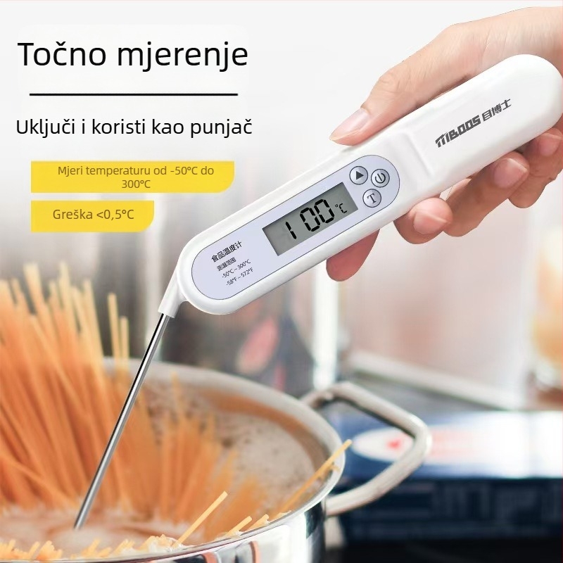 TP600 Digitalni termometar s sondom za hranu – mjeri temperaturu vode, mlijeka i ulja – pen-stilni BBQ termometar