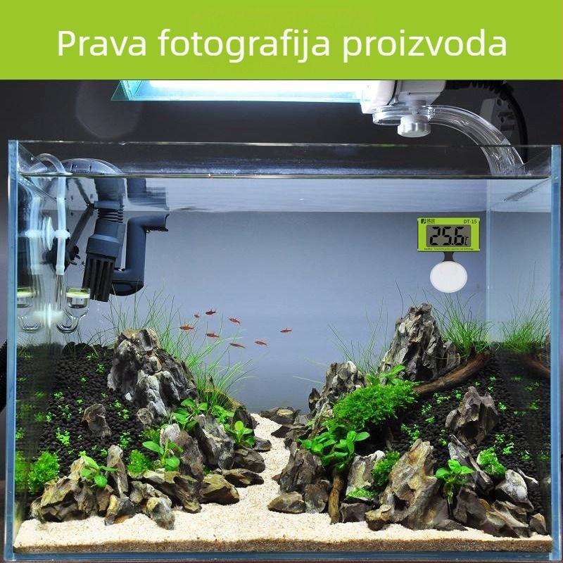 Akvarijski termometar s elektroničkim digitalnim zaslonom; visoka preciznost mjerenja temperature vode; ekološki ABS materijal.
