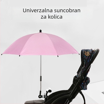 Suncobran za kolica, univerzalan za dječje kolice i tricikl; 8 čeličnih rebara; tkanina od poliester 190T s vinilnim ljepilom; ručno otvaranje/zatvaranje; UV zaštita UPF <40