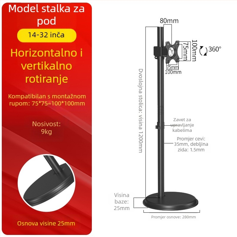 Y280 Prijenosni podni nosač monitora — univerzalna podrška zaslona