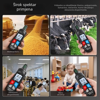 Sneco SK-33 ručni mjerač temperature i vlage – visoko precizan digitalni prikaz, industrijska razina, napajanje 9V baterijom, mjerenje okolne temperature