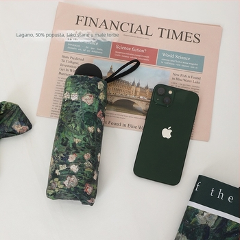 Ženska automatska kišobran za sunce, retro stil, UPF50+, 8 rebara, poliester 190T, kapsulni kompaktni dizajn s motivom ulja ruže