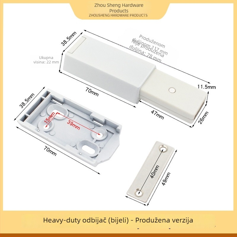 Uređaj za odskok vrata – teški, od ABS plastike; za vrata ormarića, ormariće za cipele i police; moderan minimalistički stil; injekcijsko lijevanje elektroplatinga; marka Yavet