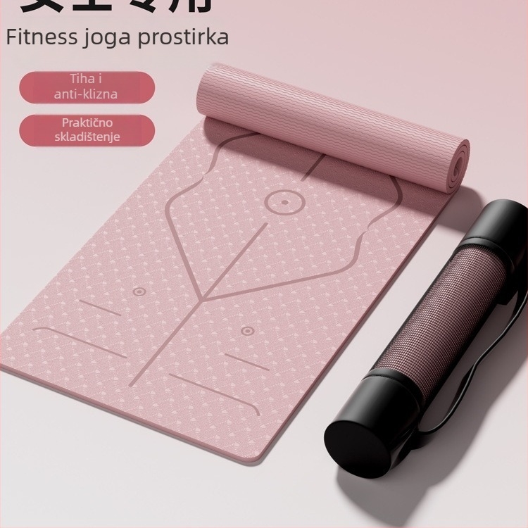 Joga podloga s protukliznom površinom, ublažavanje udara, tih ojačani dizajn, s linijama za upute pozicija (6 mm/8 mm)