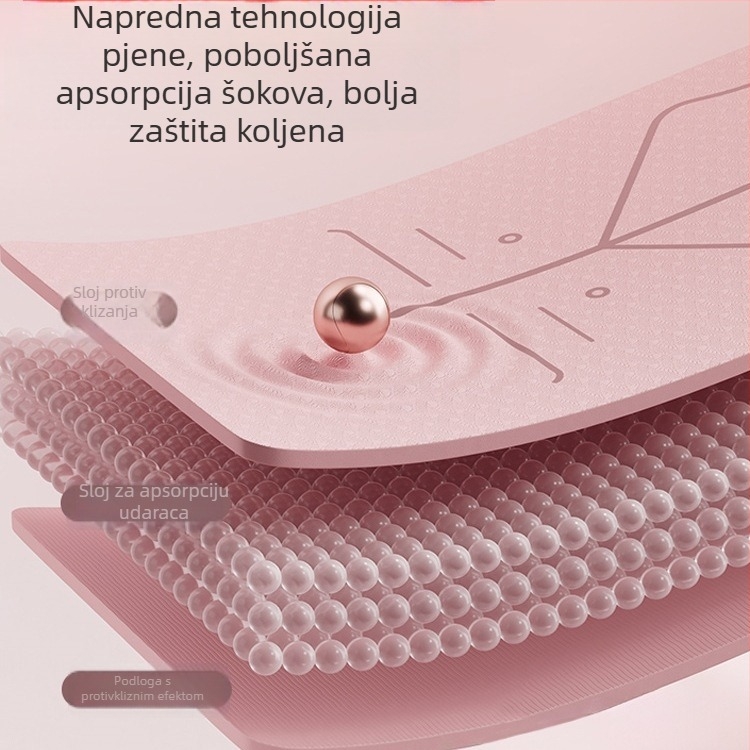 Joga podloga s protukliznom površinom, ublažavanje udara, tih ojačani dizajn, s linijama za upute pozicija (6 mm/8 mm)