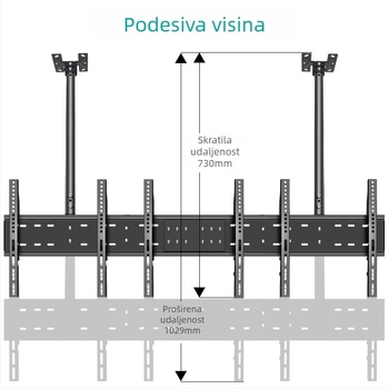 Univerzalni stropni nosač za dva televizora s dvostrukim ramenima (univerzalno; dva televizora; stropni nosač; dvostruka ramena)