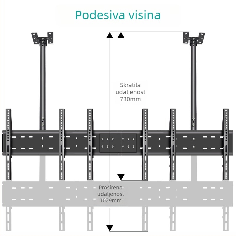 Univerzalni stropni nosač za dva televizora s dvostrukim ramenima (univerzalno; dva televizora; stropni nosač; dvostruka ramena)