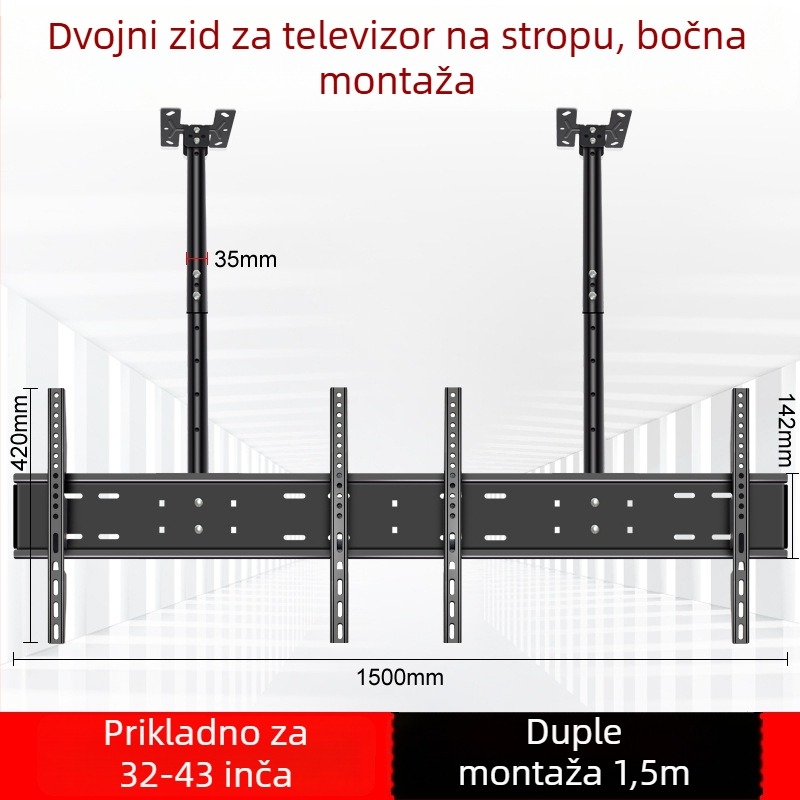 Univerzalni stropni nosač za dva televizora s dvostrukim ramenima (univerzalno; dva televizora; stropni nosač; dvostruka ramena)