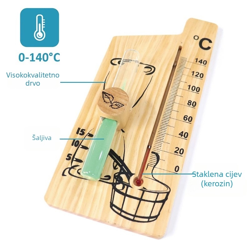 Kt/kaitai Termometar za saunu, stakleni termometar, otporan na visoke temperature, časovnik s pješčanim satom, model L30ck2887