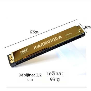 Metalna harmonika za djecu, kromatska, 24 rupa, dvostruki red, poklop od kromirano bakra
