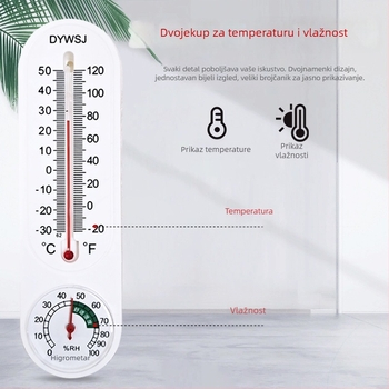 Visoko precizan mjerač temperature i vlage za staklenik, zidni, unutarnja upotreba, mokro-suhi termometar
