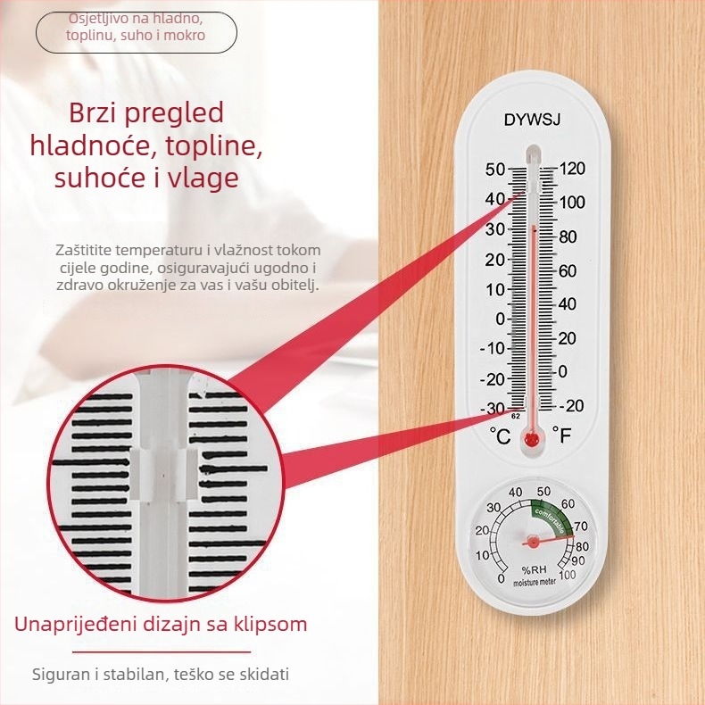 Visoko precizan mjerač temperature i vlage za staklenik, zidni, unutarnja upotreba, mokro-suhi termometar