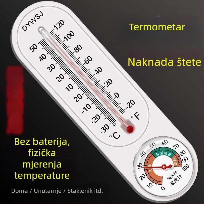 Visoko precizan mjerač temperature i vlage za staklenik, zidni, unutarnja upotreba, mokro-suhi termometar